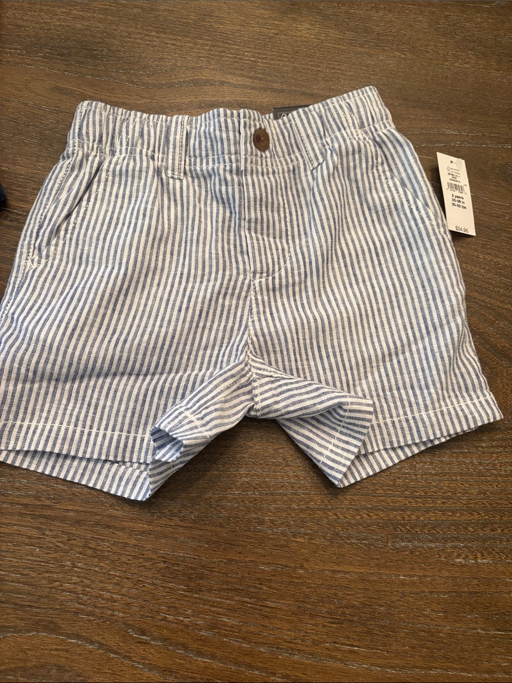 GAP Blue & White Linen/Cotton Striped Seersucker Kids Shorts